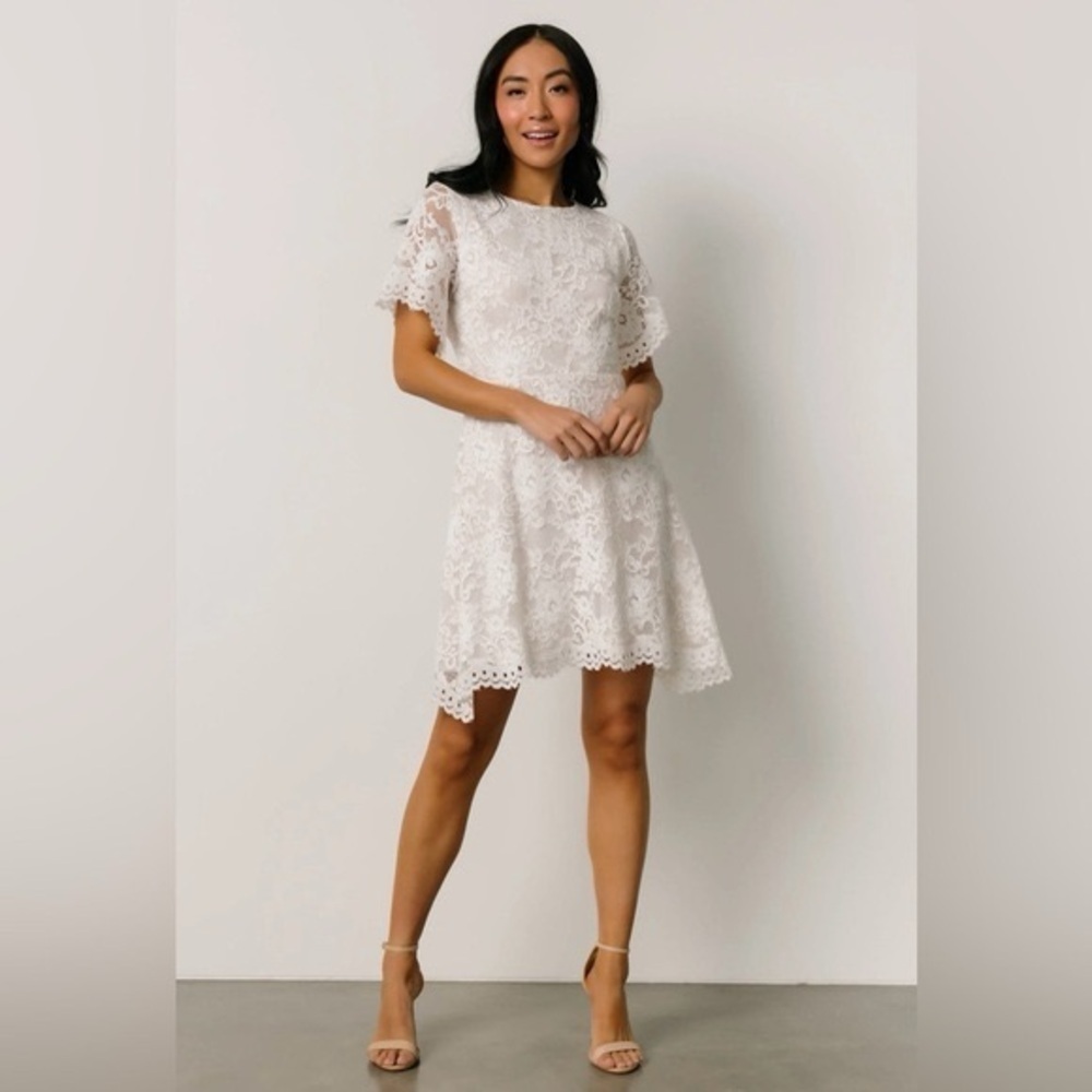 Baltic Born Womens Aasha Lace Short Dress Off White Bridal Size XL